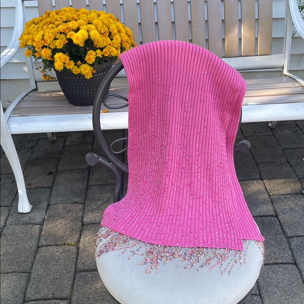 Pink Beaded Knit Scarf